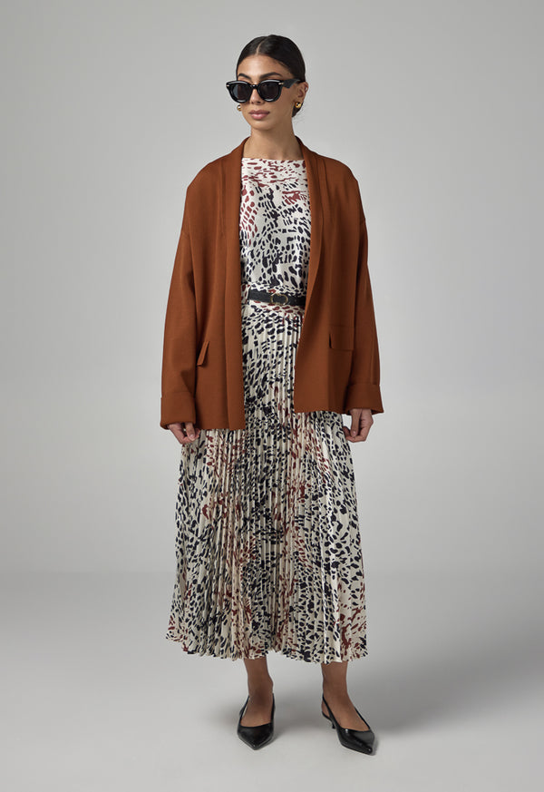 Choice Solid Knitted Belted Cardigan Brown