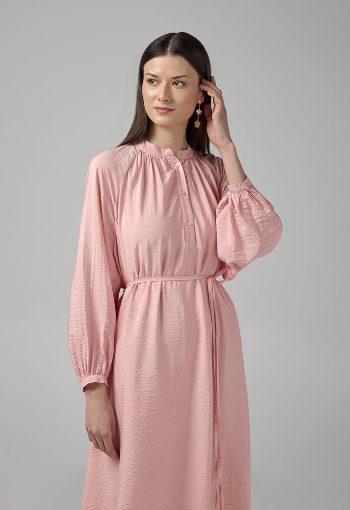 Choice Solid Crinkled Maxi Dress Pink
