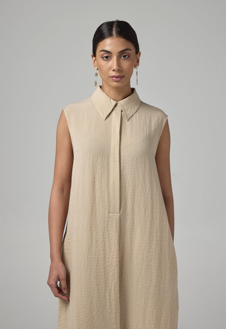 Choice Crinkled Sleeveless Dress Beige