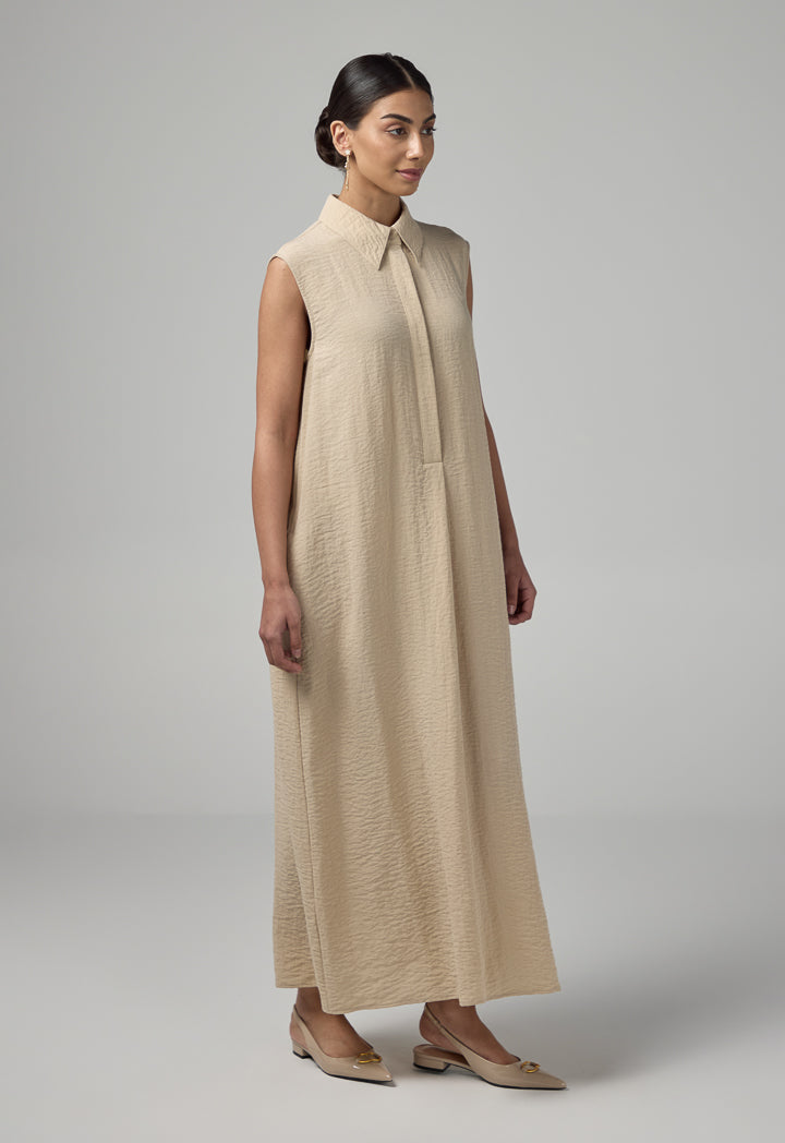 Choice Crinkled Sleeveless Dress Beige