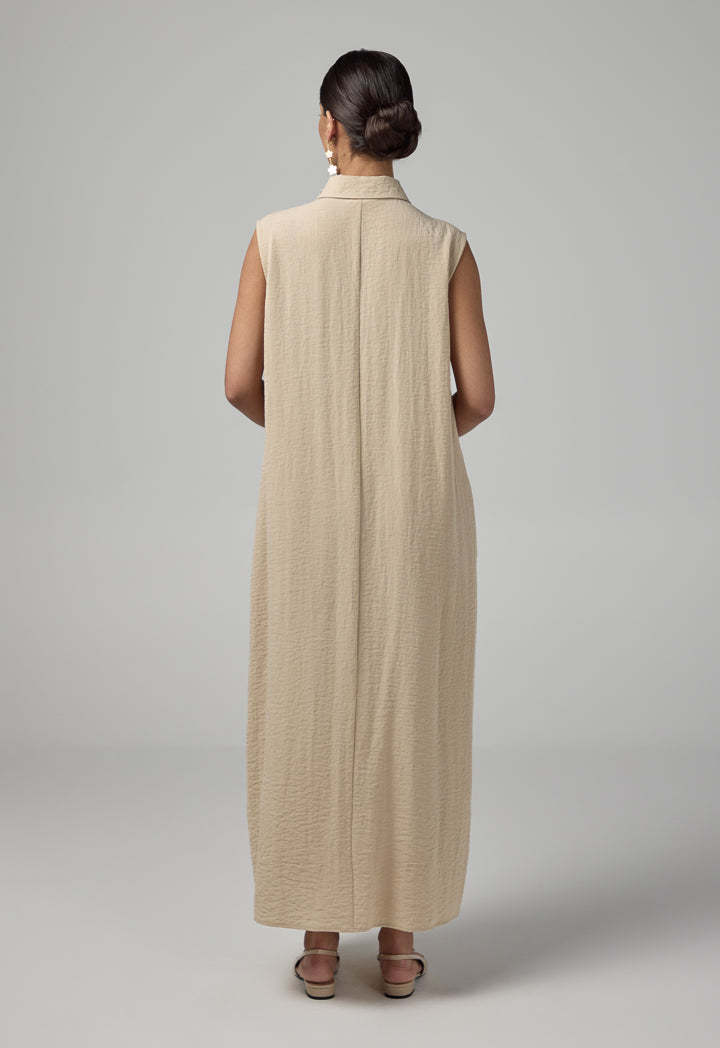 Choice Crinkled Sleeveless Dress Beige