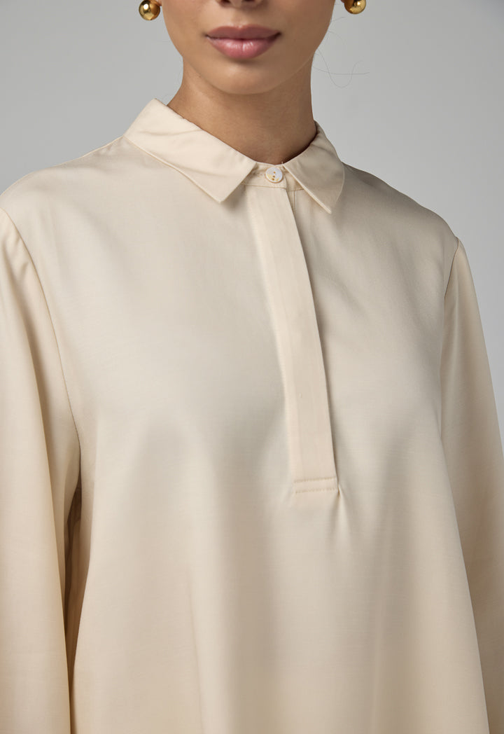 Choice Half Buttons Basic Shirt  Beige