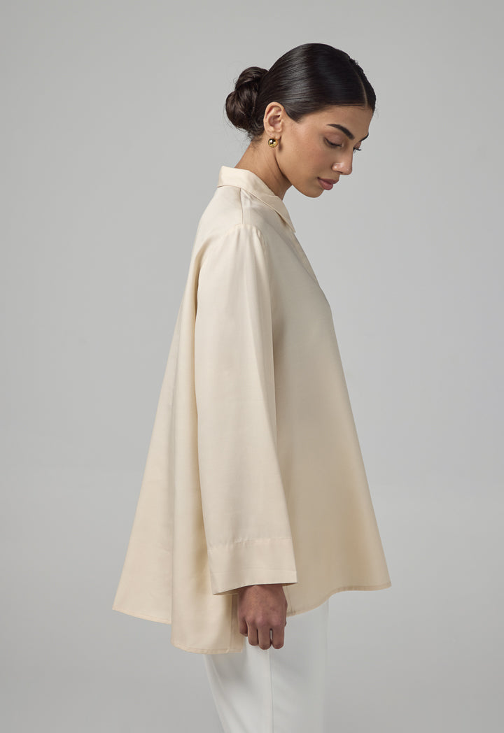 Choice Half Buttons Basic Shirt  Beige