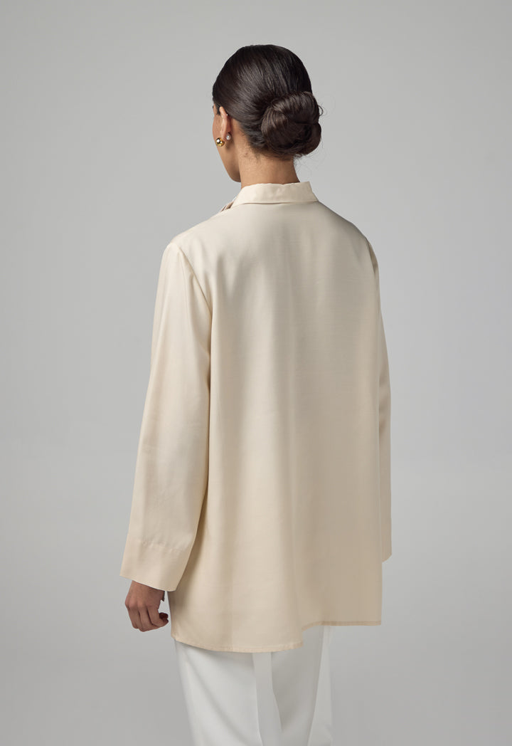 Choice Half Buttons Basic Shirt  Beige
