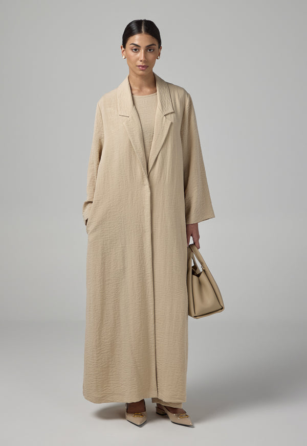 Choice Single Breasted Crinkled Abaya Beige