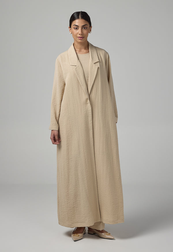 Choice Single Breasted Crinkled Abaya Beige