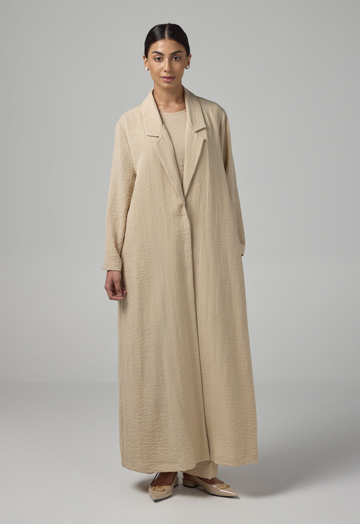 Choice Single Breasted Crinkled Abaya Beige