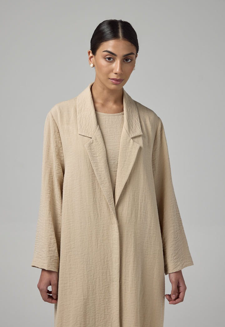 Choice Single Breasted Crinkled Abaya Beige