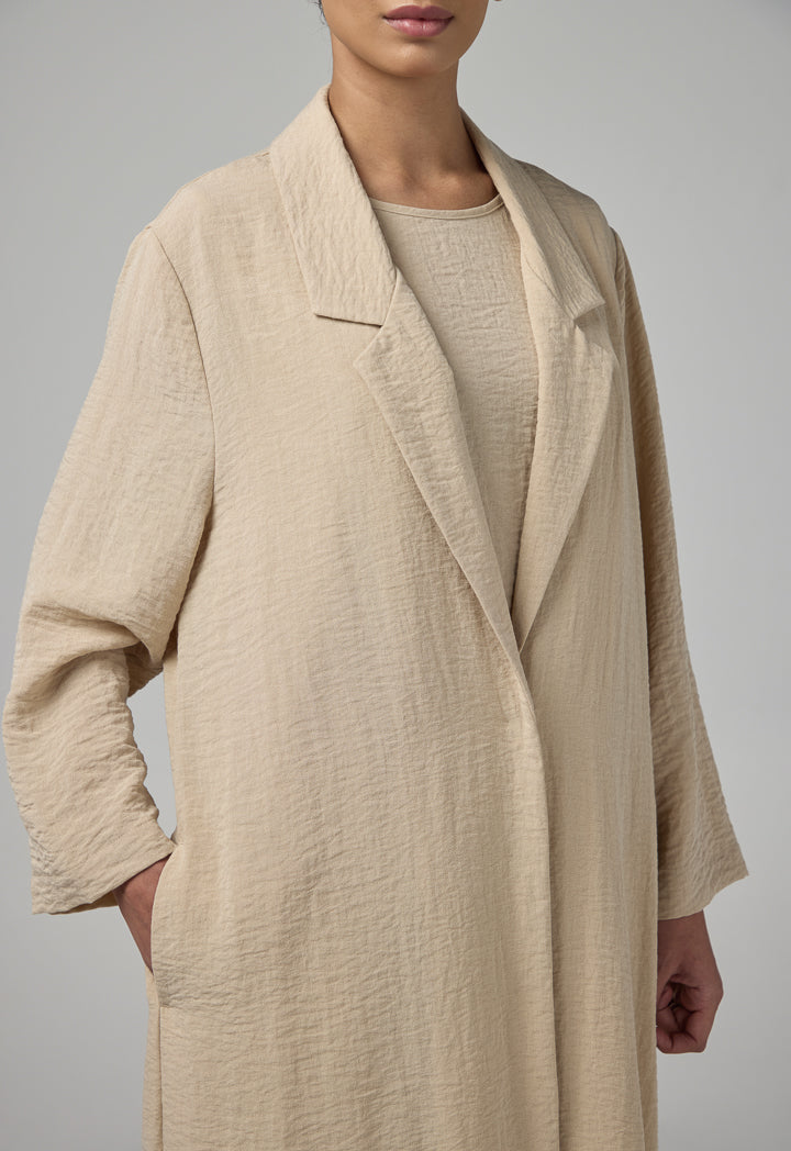 Choice Single Breasted Crinkled Abaya Beige