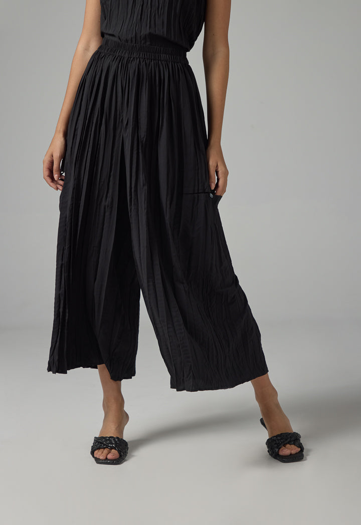 Choice Wide Leg Pleated Solid Culottes Black