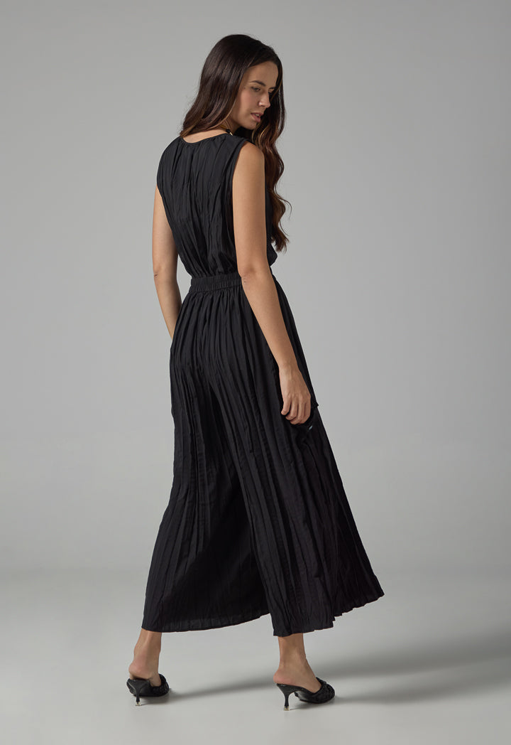 Choice Wide Leg Pleated Solid Culottes Black