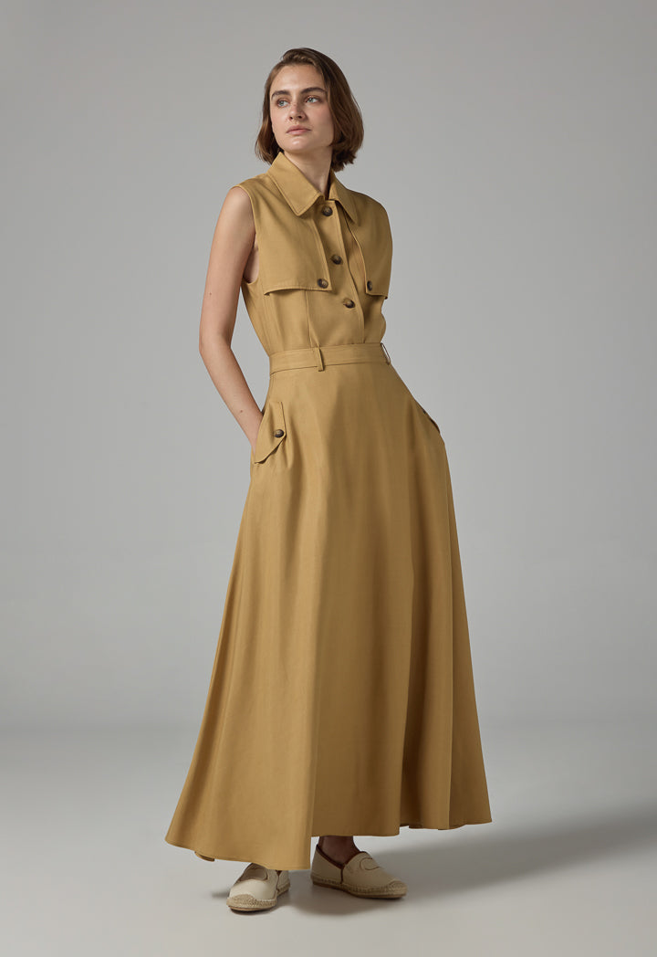Choice Solid Flared Maxi Skirt Camel