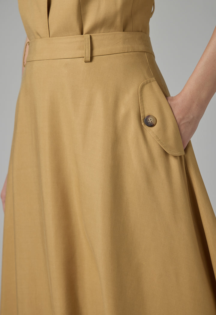 Choice Solid Flared Maxi Skirt Camel