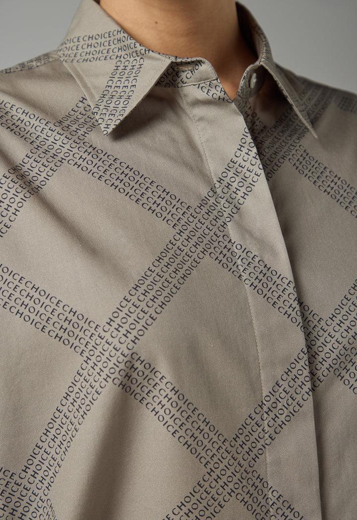 Choice Long Sleeve Printed Monogram Shirt  Khaki