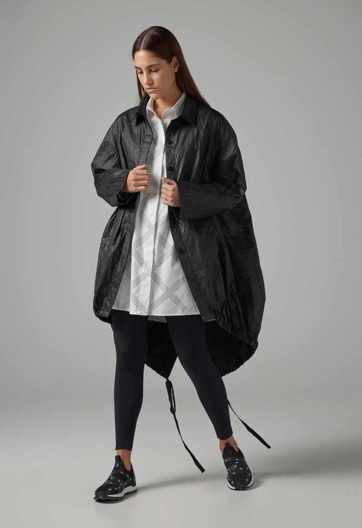 Choice Solid Crinkled High-Low Oversize Coat Black