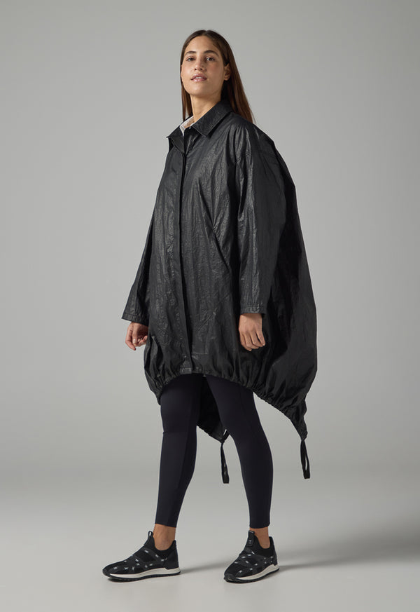 Choice Solid Crinkled High-Low Oversize Coat Black
