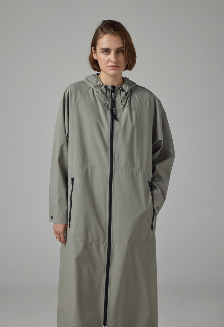 Choice Solid Full-Zip Double-Sided Hooded Trench Coat Khaki