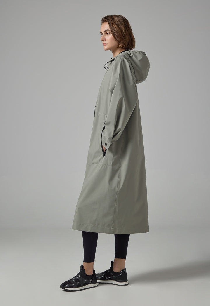 Choice Solid Full-Zip Double-Sided Hooded Trench Coat Khaki