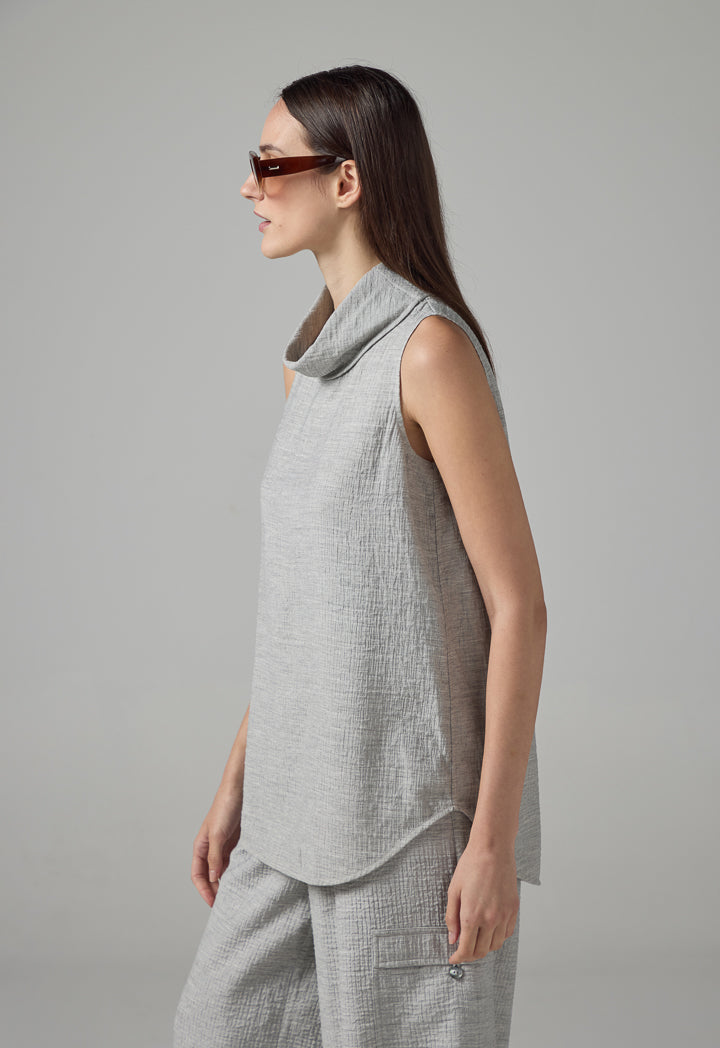 Choice Solid Sleeveless Textured Top Grey