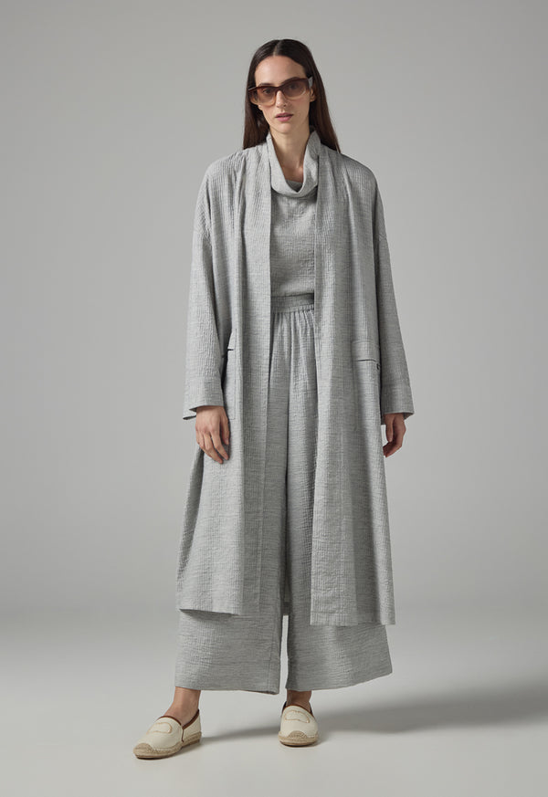 Choice Solid Front Pockets Textured Abaya Grey