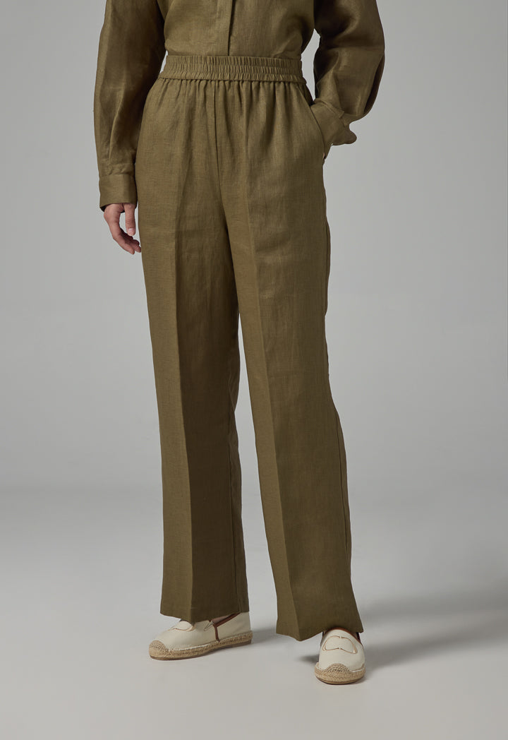 Choice High-Waist Straight-Cut Basic Trousers Khaki