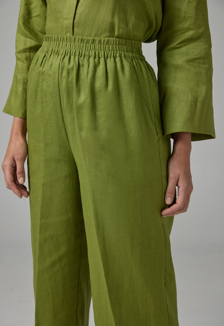 Choice High-Waist Straight-Cut Basic Trousers Green