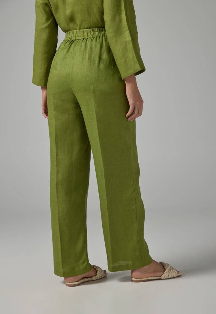 Choice High-Waist Straight-Cut Basic Trousers Green