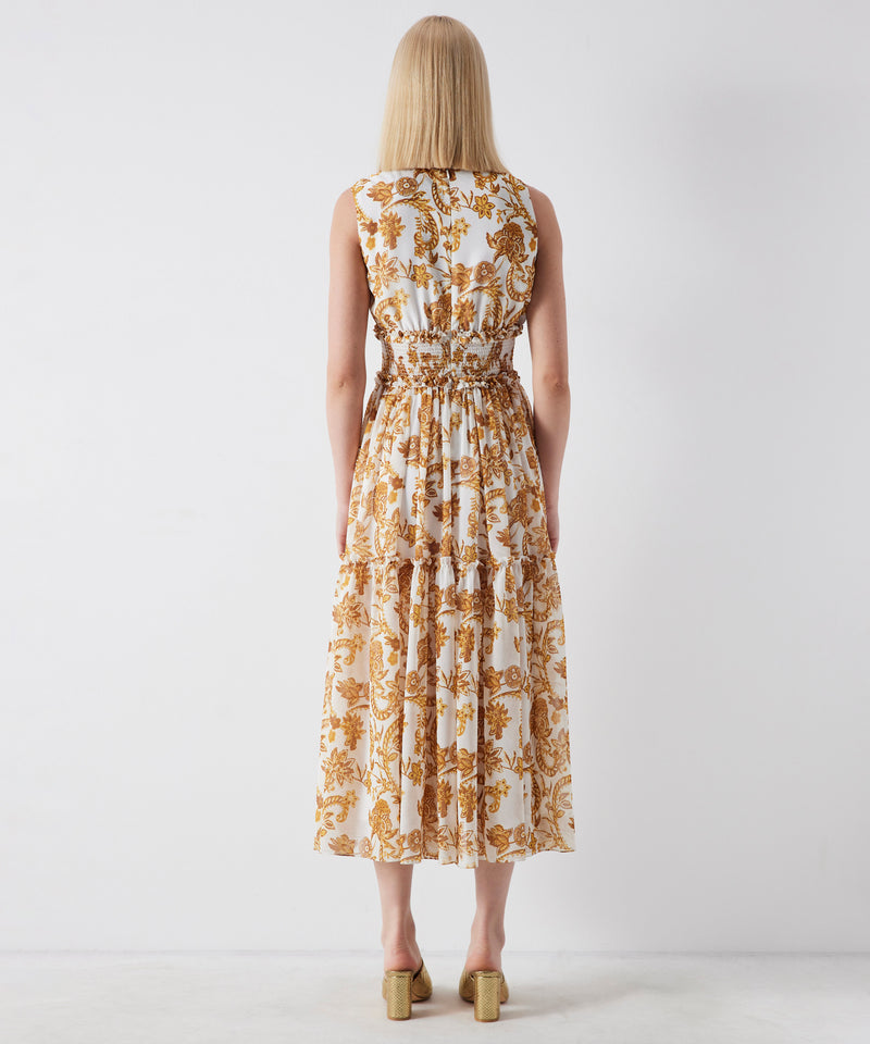 Ipekyol Patterned Midi Dress With Metal Accessory Mustard