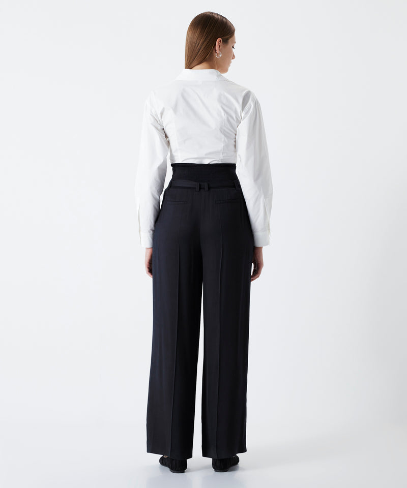 Ipekyol Ribana Mix Wide Leg Fit Trousers Navy Blue