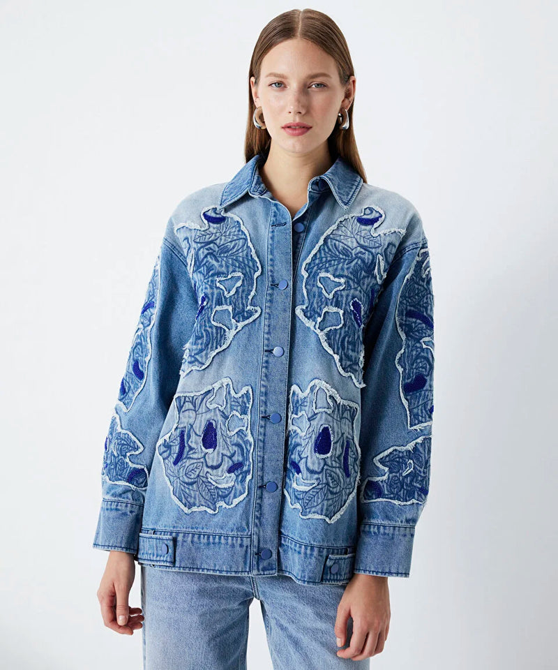 Ipekyol Appliqued Denim Coat Blue