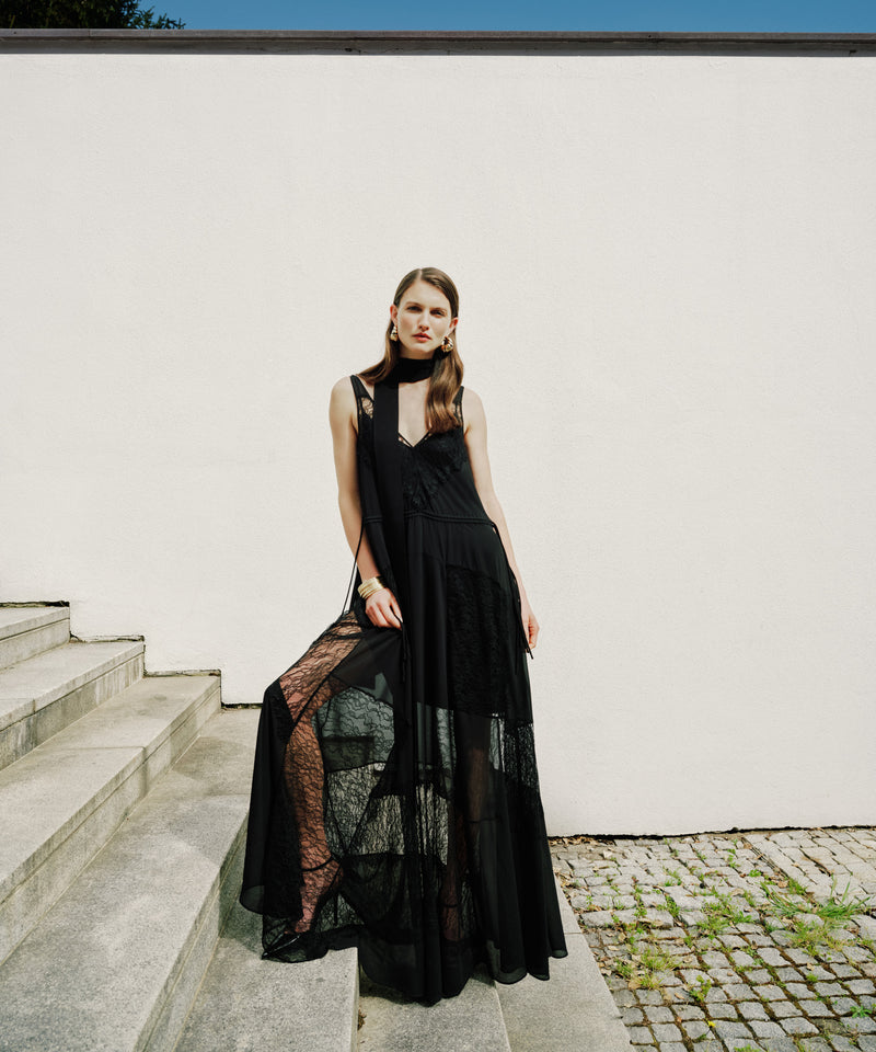 Ipekyol Lace And Chiffon Mix Dress Black