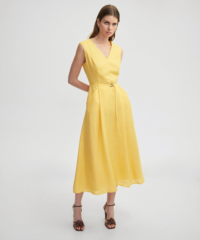 Ipekyol Minimal Metal Buckle Linen Dress Light Yellow