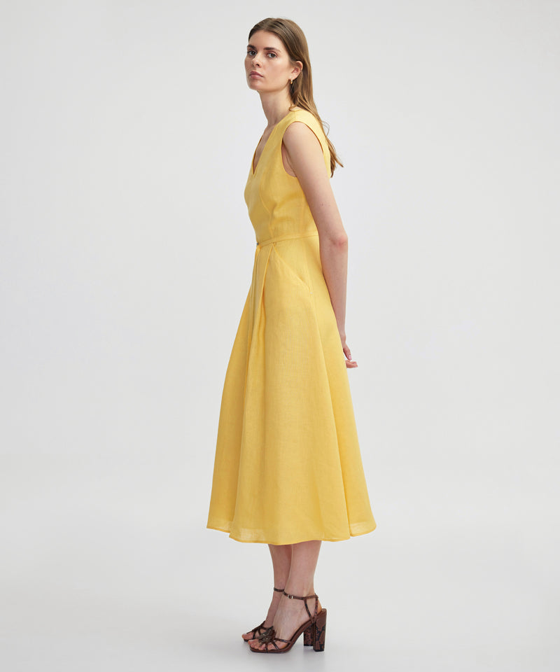 Ipekyol Minimal Metal Buckle Linen Dress Light Yellow