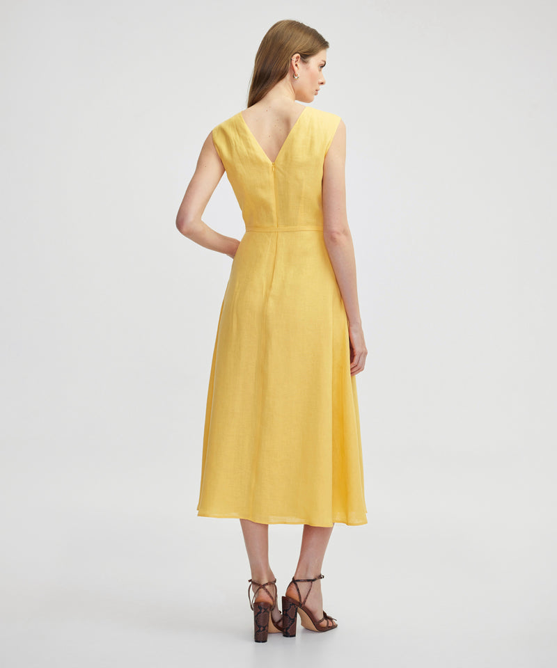 Ipekyol Minimal Metal Buckle Linen Dress Light Yellow