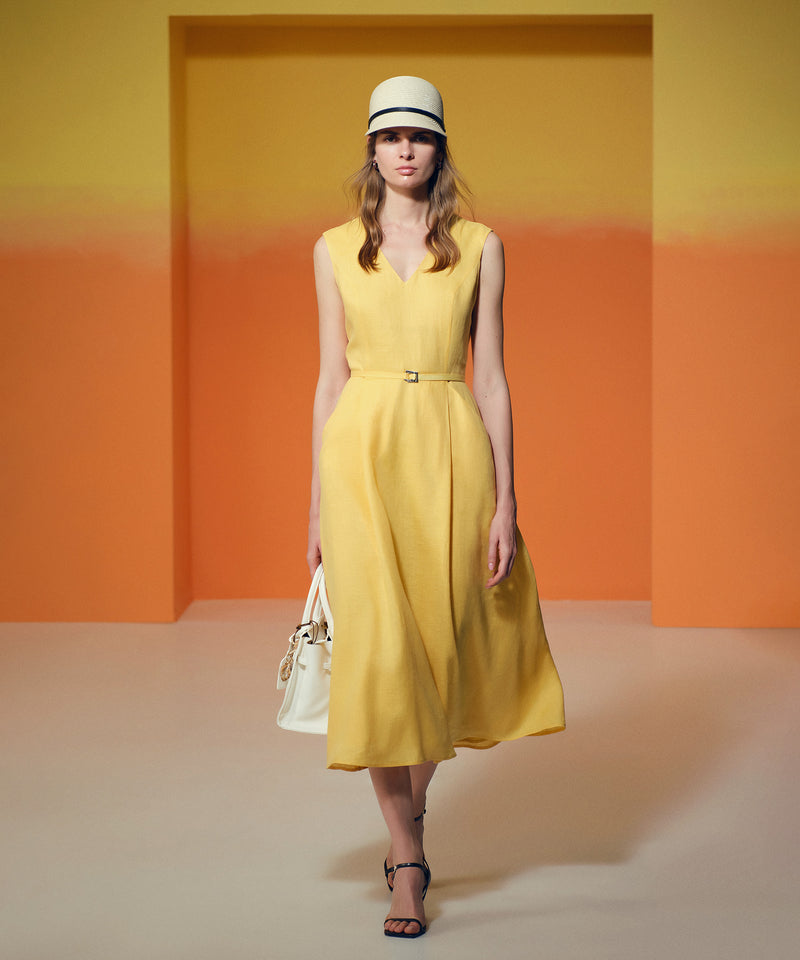Ipekyol Minimal Metal Buckle Linen Dress Light Yellow