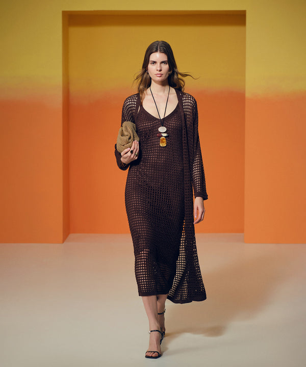 Ipekyol Openwork Knit Dress Brown