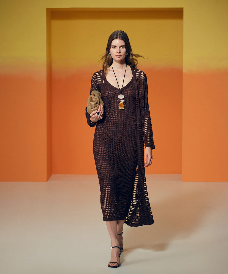 Ipekyol Openwork Knit Dress Brown
