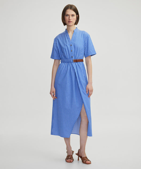Ipekyol Striped Dress With Contrast Belt Blue