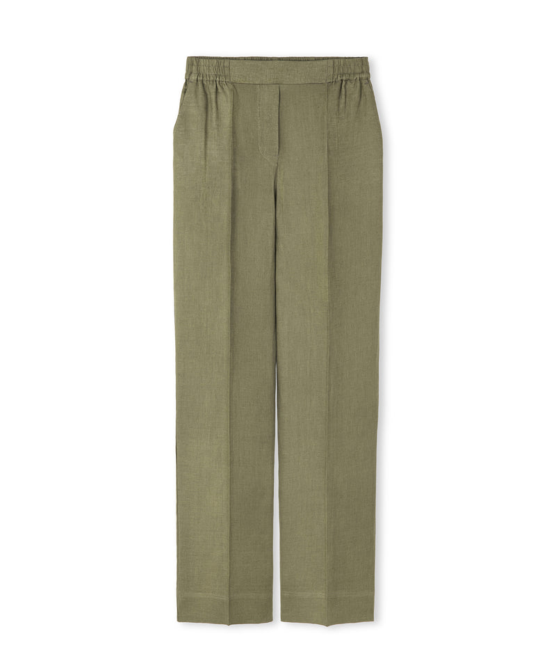 Ipekyol Elastic Waist Linen Trousers Khaki