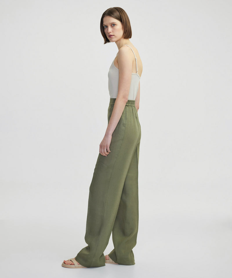 Ipekyol Elastic Waist Linen Trousers Khaki