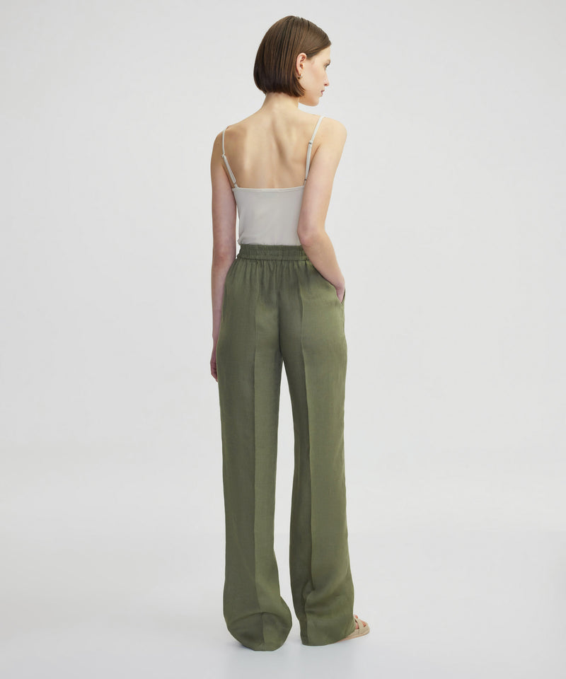 Ipekyol Elastic Waist Linen Trousers Khaki