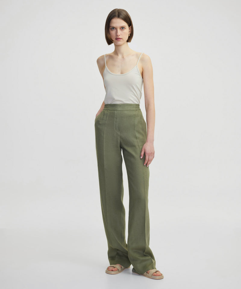 Ipekyol Elastic Waist Linen Trousers Khaki