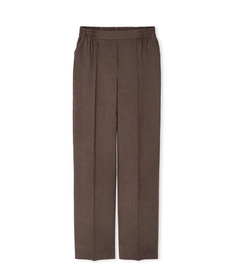 Ipekyol Elastic Waist Linen Trousers Brown