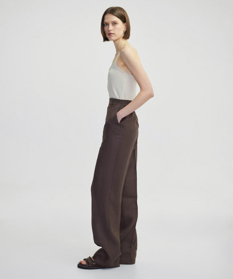 Ipekyol Elastic Waist Linen Trousers Brown