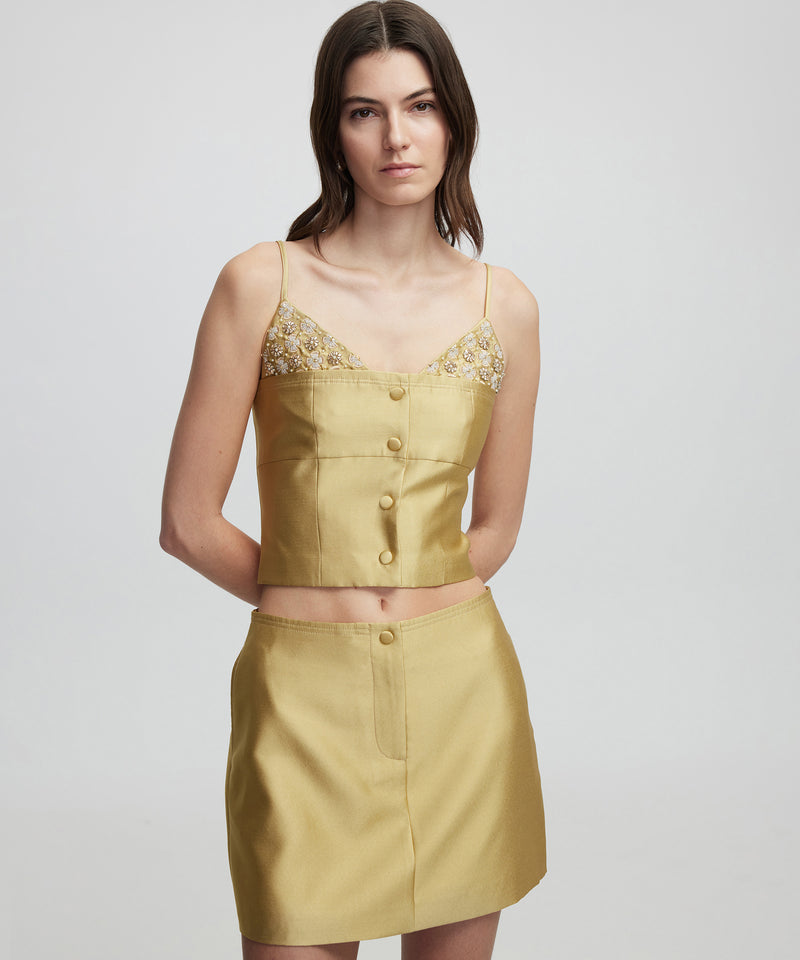 Ipekyol Shiny Textured Mini Skirt Olive