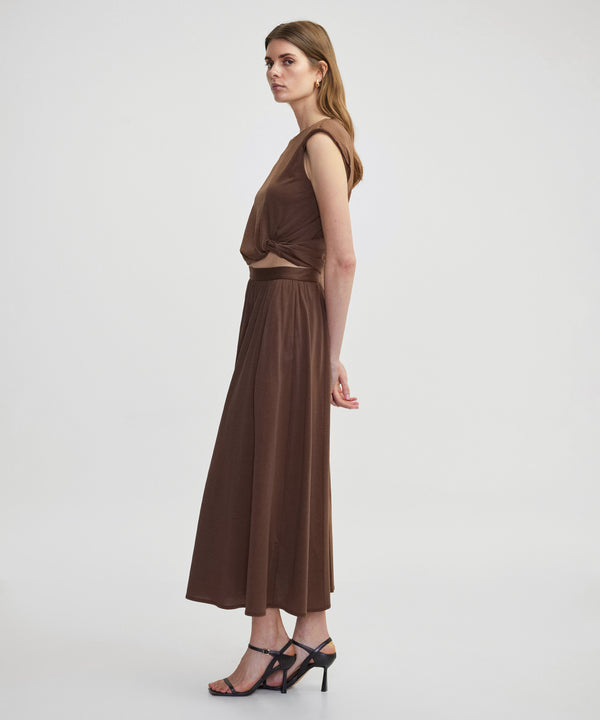 Ipekyol Pleated Cotton Skirt Brown
