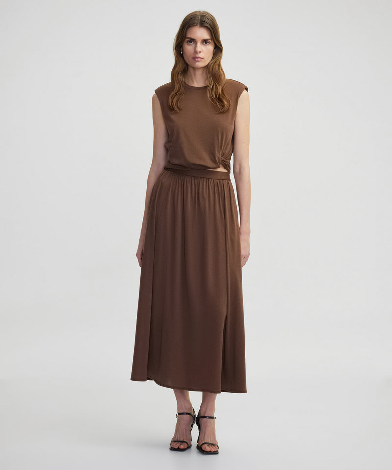 Ipekyol Pleated Cotton Skirt Brown