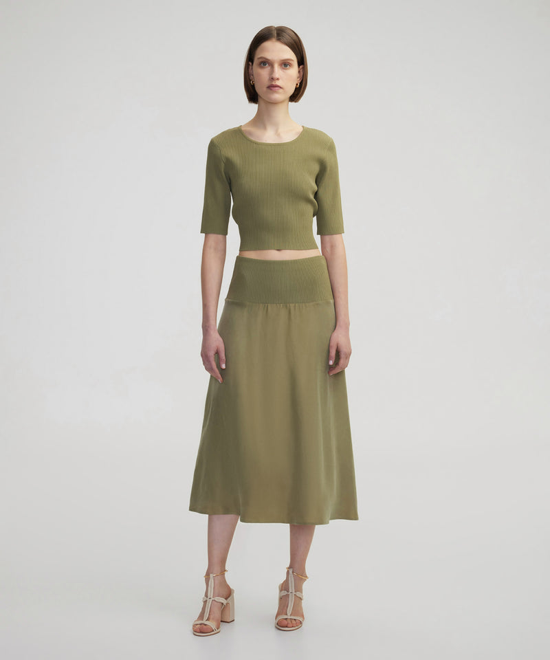 Ipekyol Knitwear And Cupro Mix Skirt Khaki