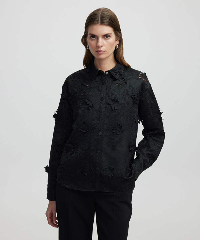 Ipekyol Flower Applique Shirt Jacket Black