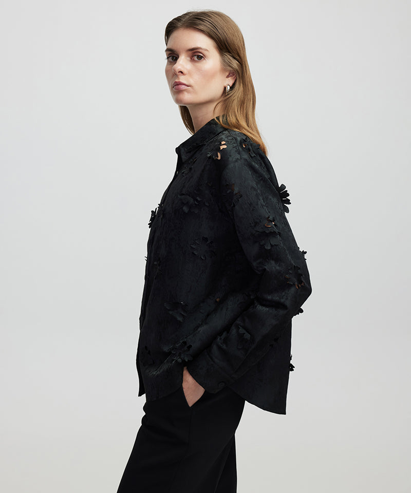 Ipekyol Flower Applique Shirt Jacket Black